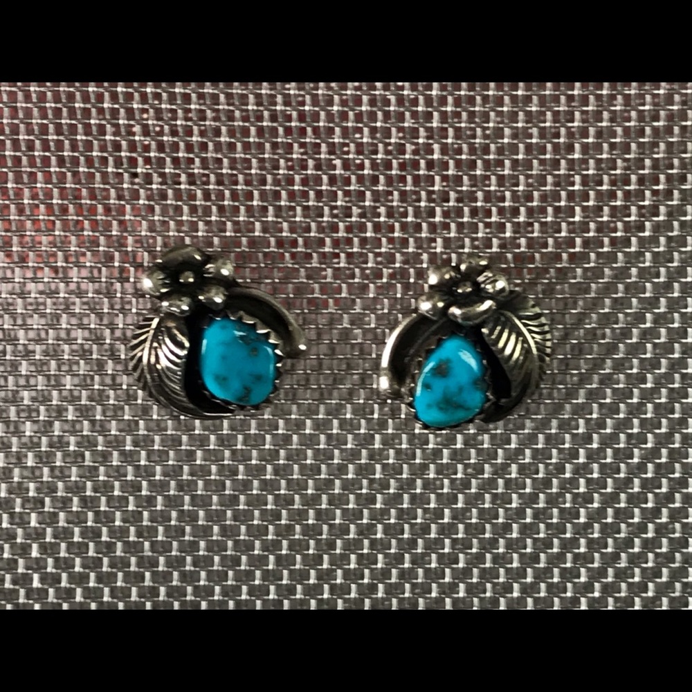 Vintage Authentic Turquoise Stone Earrings .925 Silver Signed
